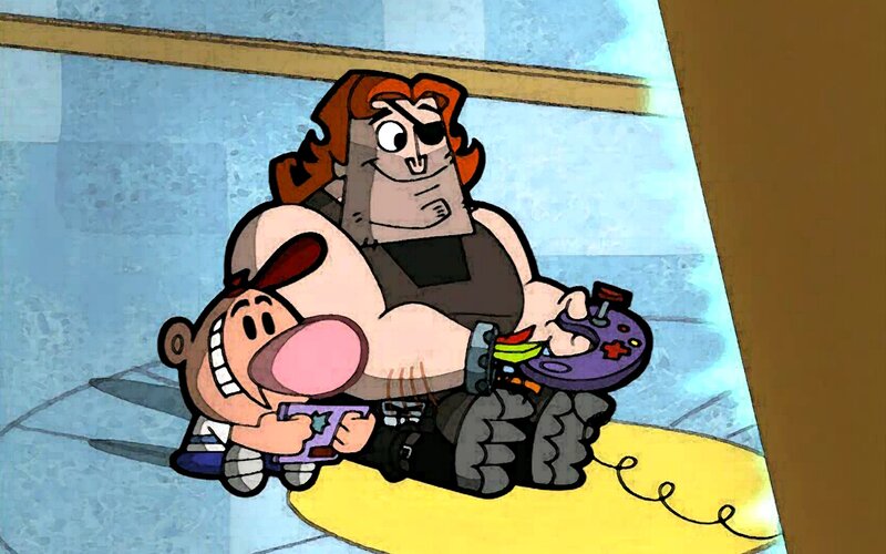 Cartoon characters playing video games