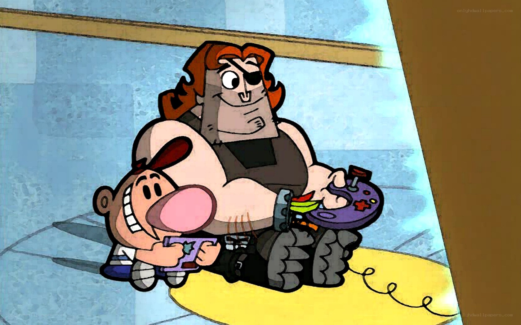 Cartoon characters playing video games