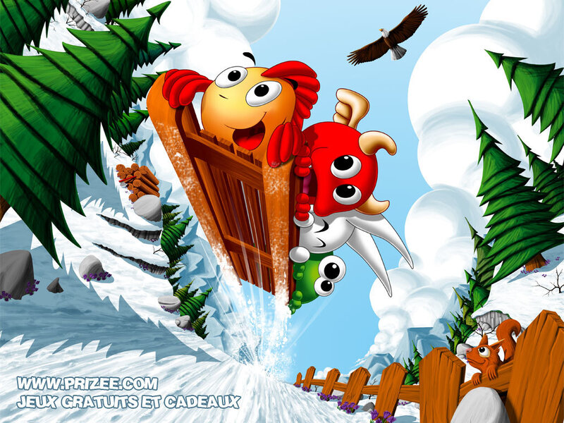 Cartoon Characters Sledding