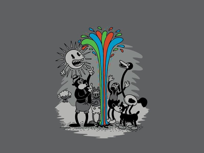 Cartoon Characters Watching Fountain