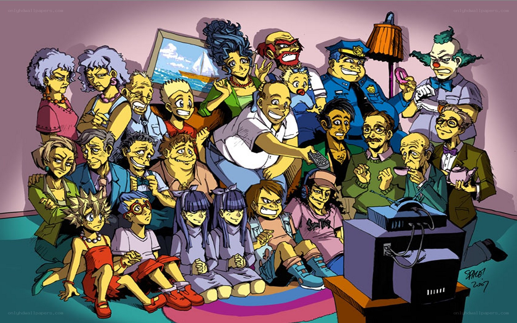 Cartoon characters watching TV