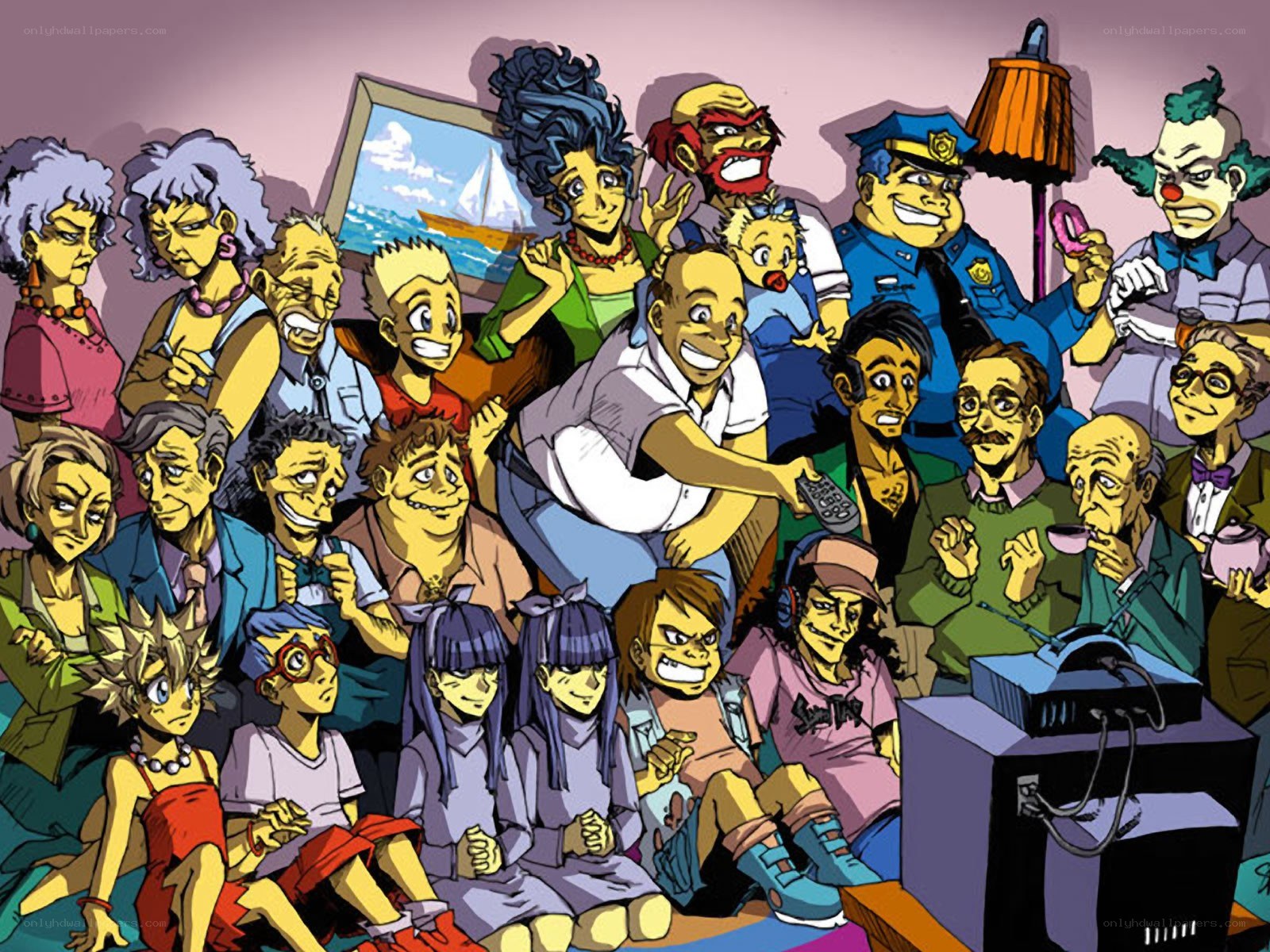 Cartoon characters watching TV