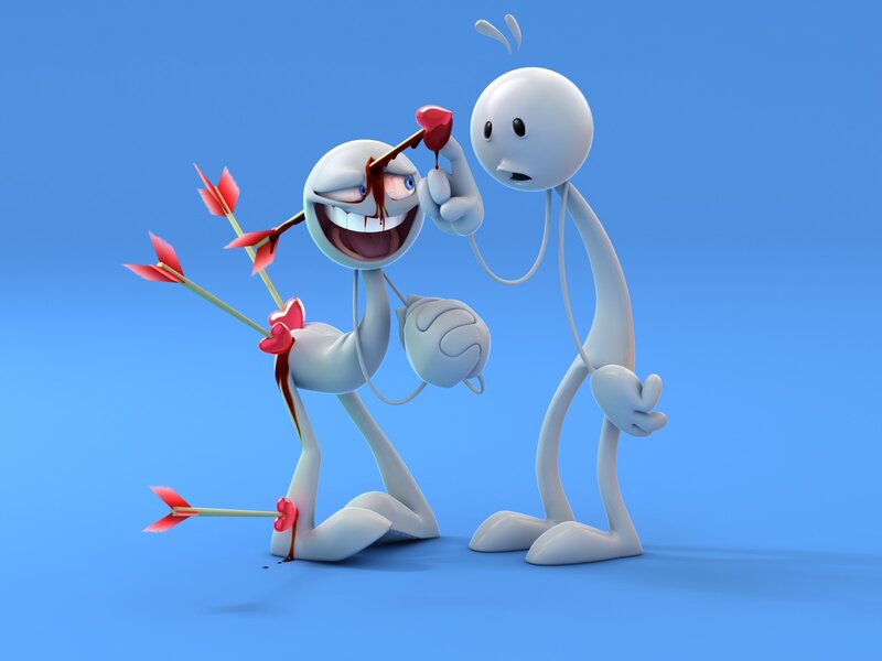 Cartoon characters with arrows