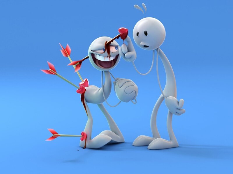 Cartoon characters with arrows