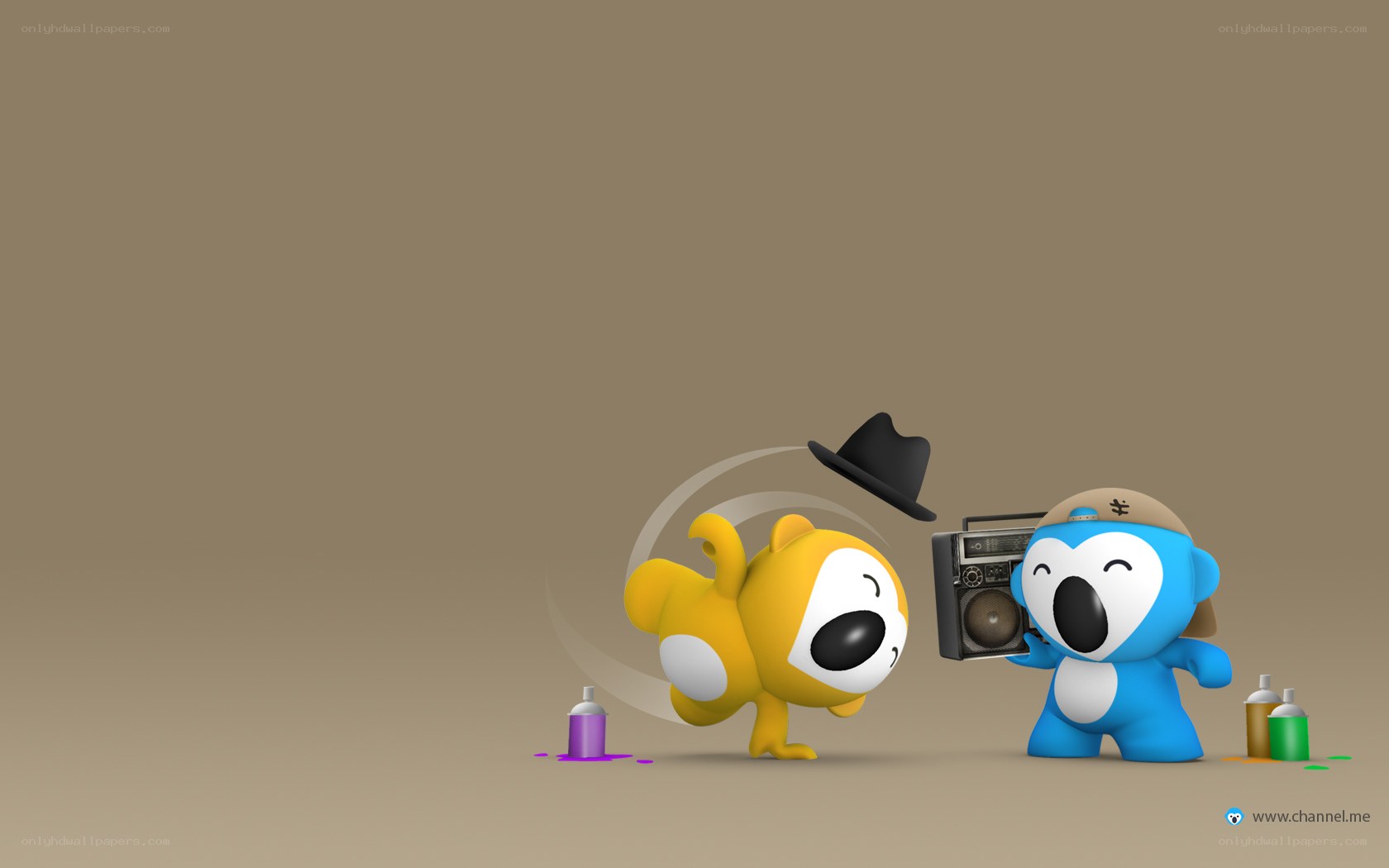 cartoon characters with boombox
