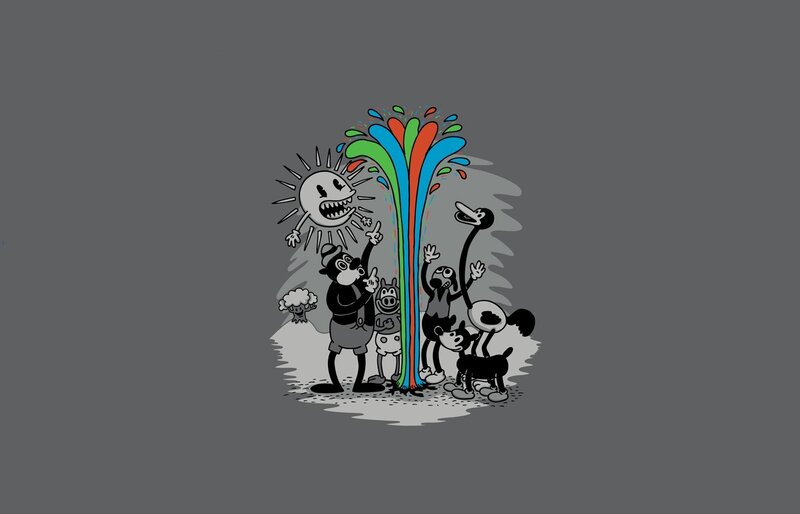 Cartoon Characters with Fountain — Gray