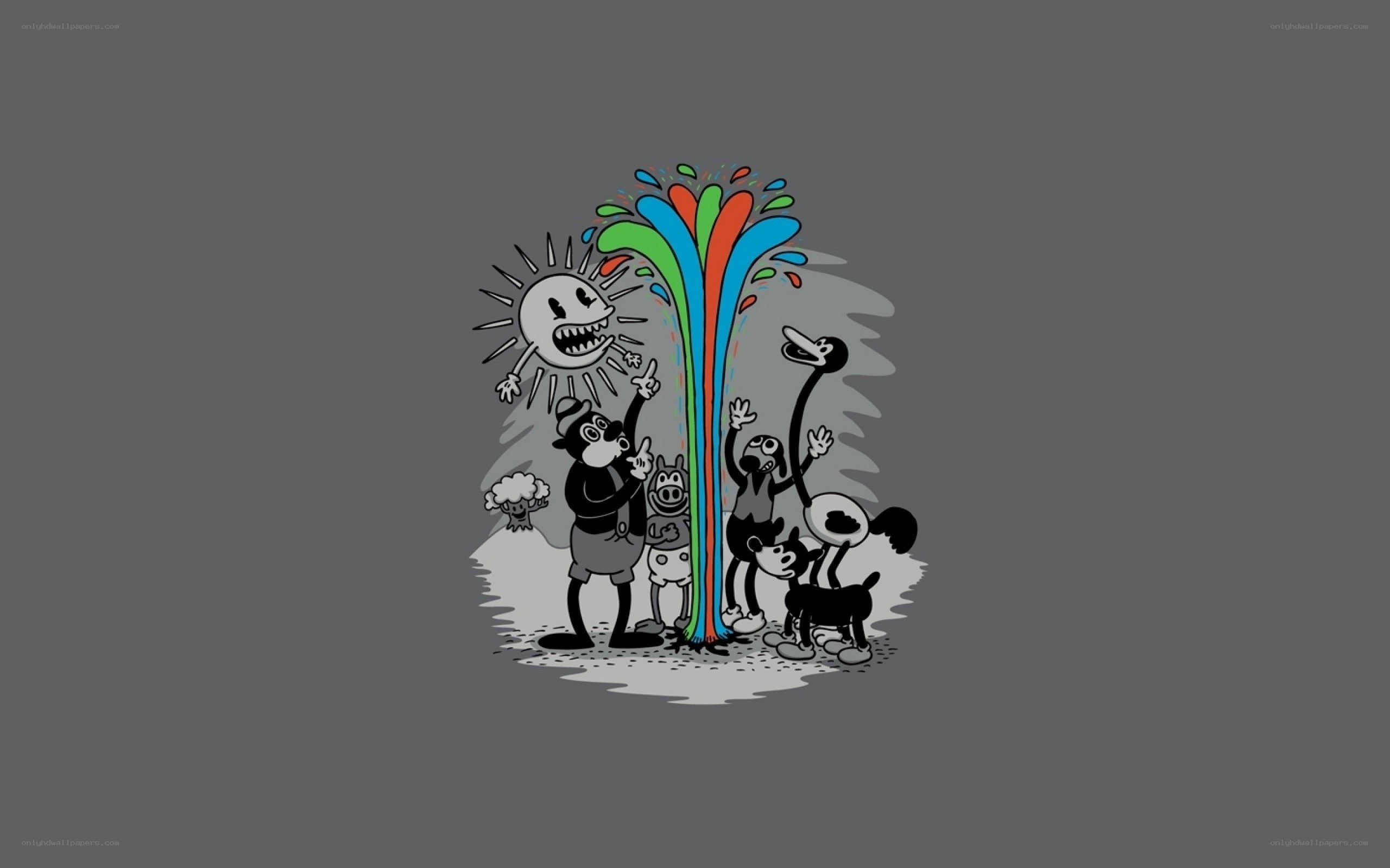 cartoon characters with fountain