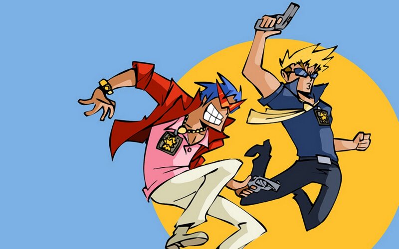 cartoon characters with guns