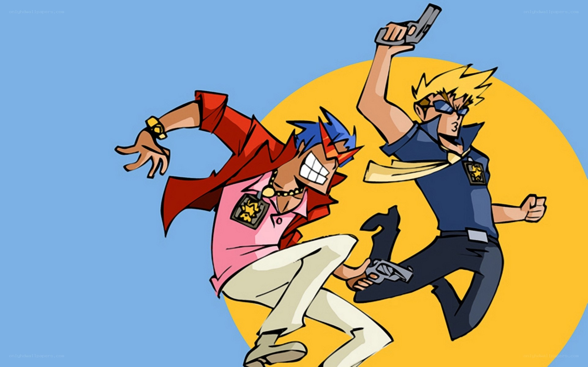 cartoon characters with guns