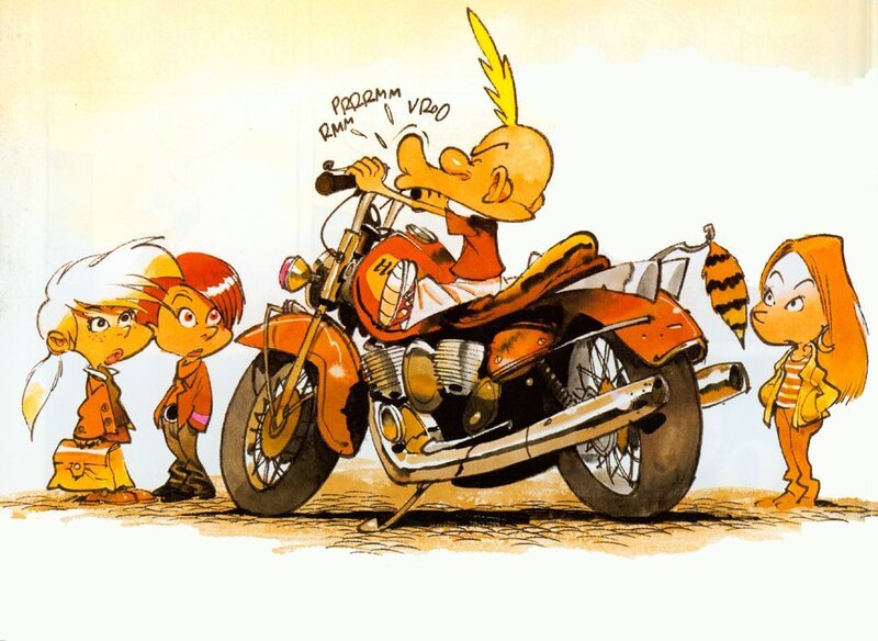 cartoon characters with motorcycle