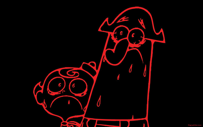 Cartoon characters with red outlines