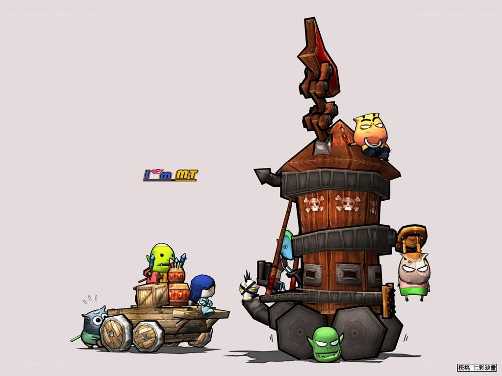 Cartoon characters with siege engine
