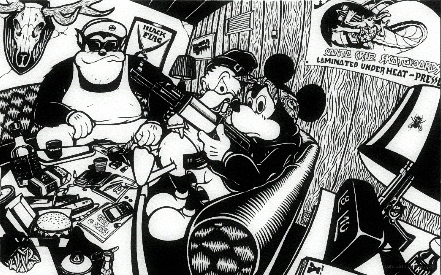 Cartoon characters with weapons