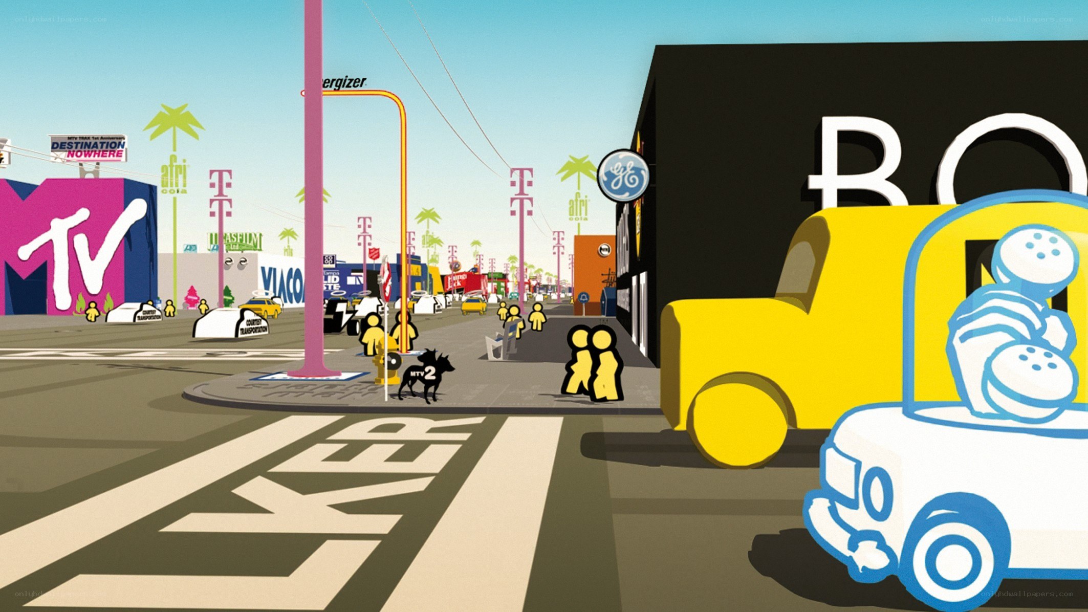 Cartoon city street scene