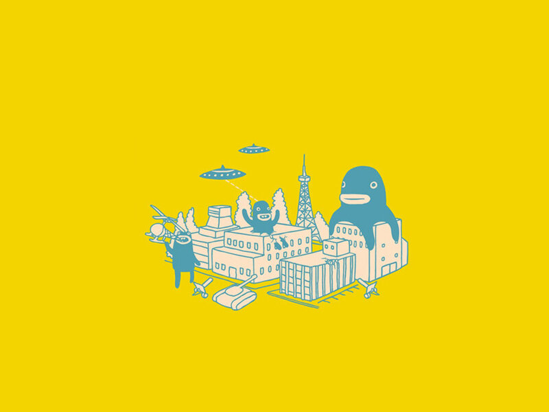 cartoon city with monsters