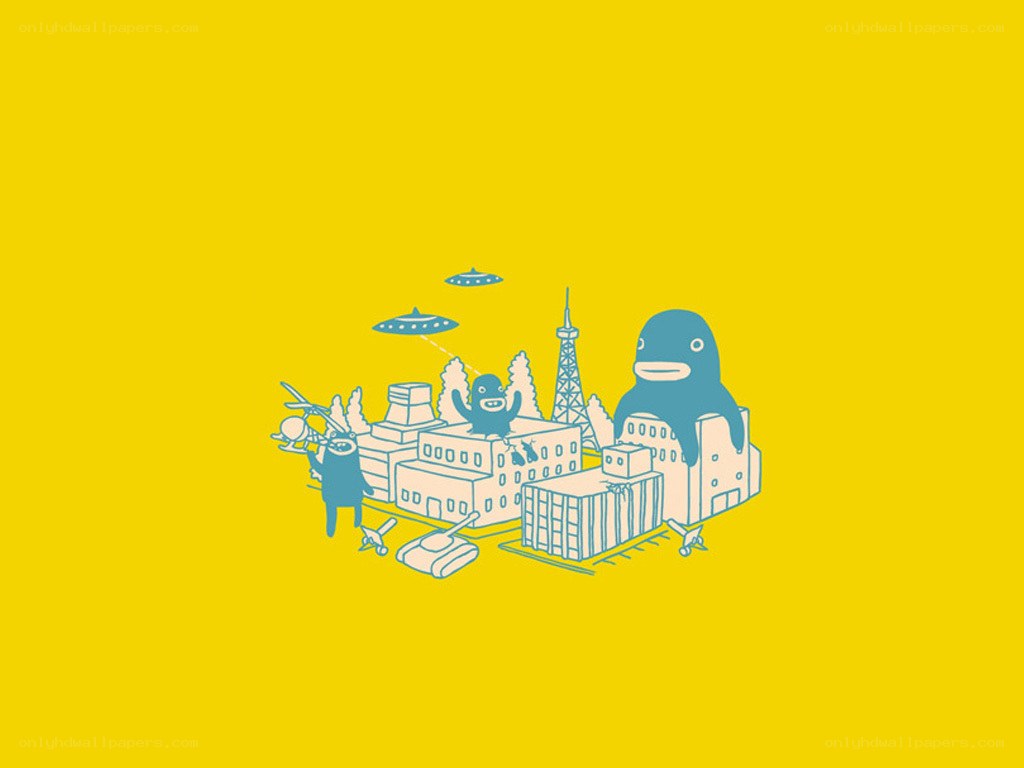 cartoon city with monsters