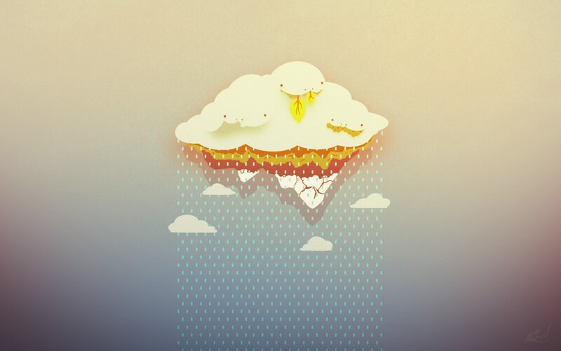 Cartoon Cloud Raining — White