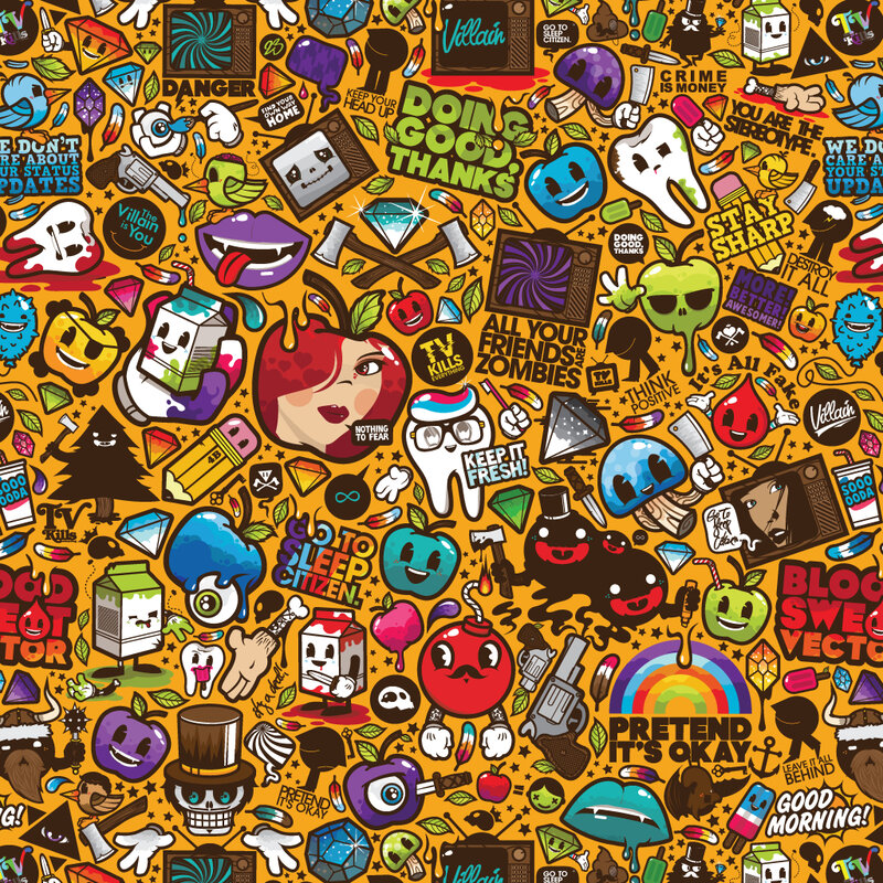 Cartoon Collage Pattern — Yellow