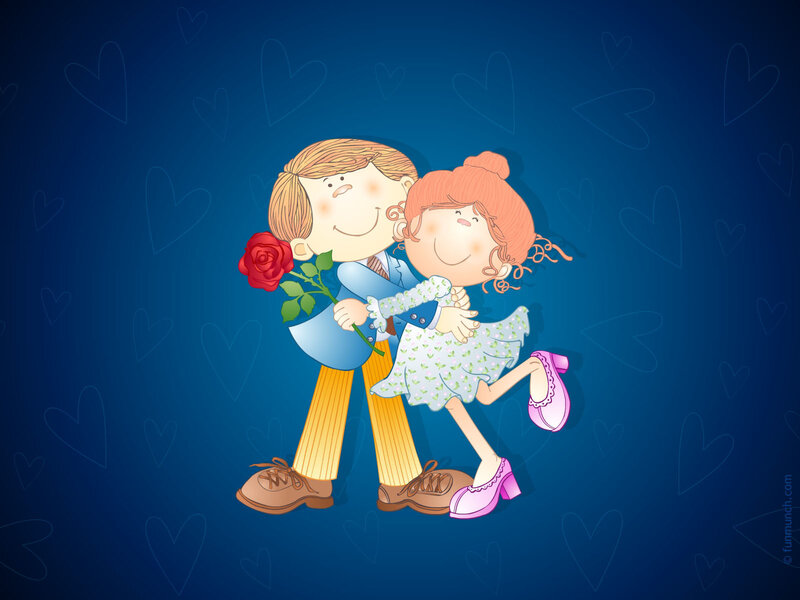Cartoon Couple Hugging — Blue, Romantic