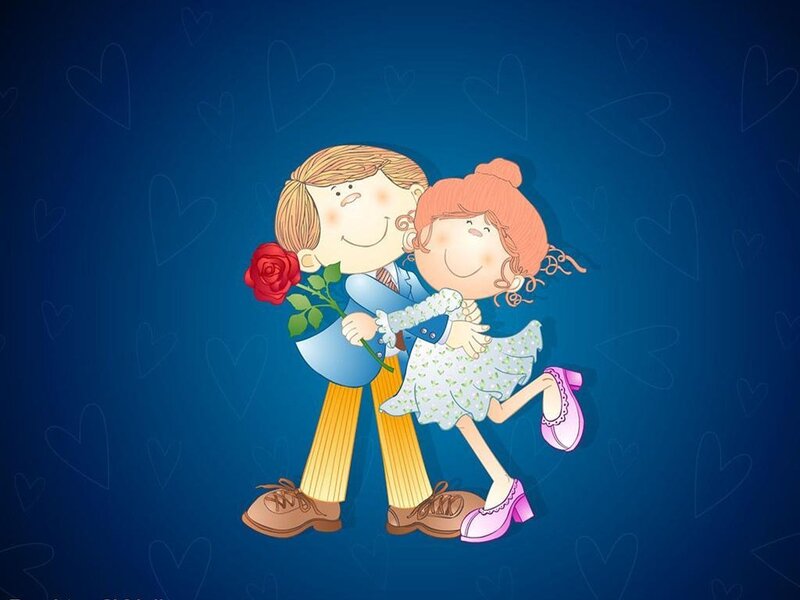 Cartoon Couple Hugging — Blue
