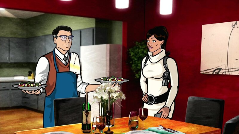 Cartoon couple in kitchen