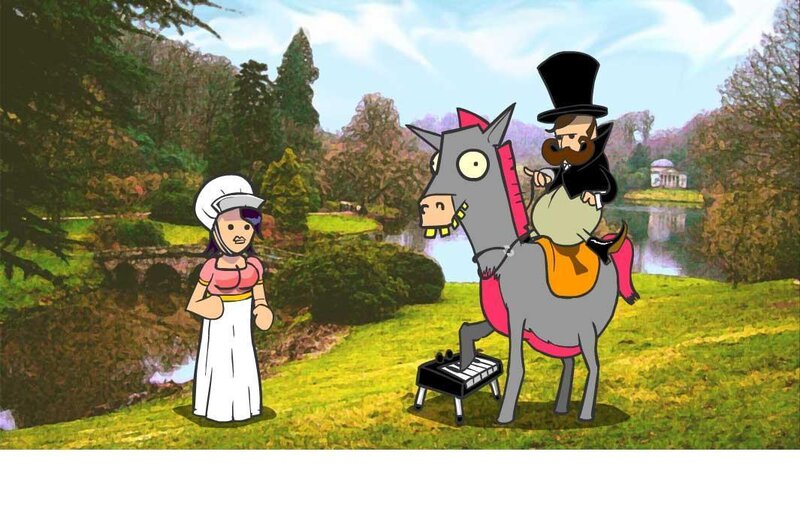 Cartoon couple in park