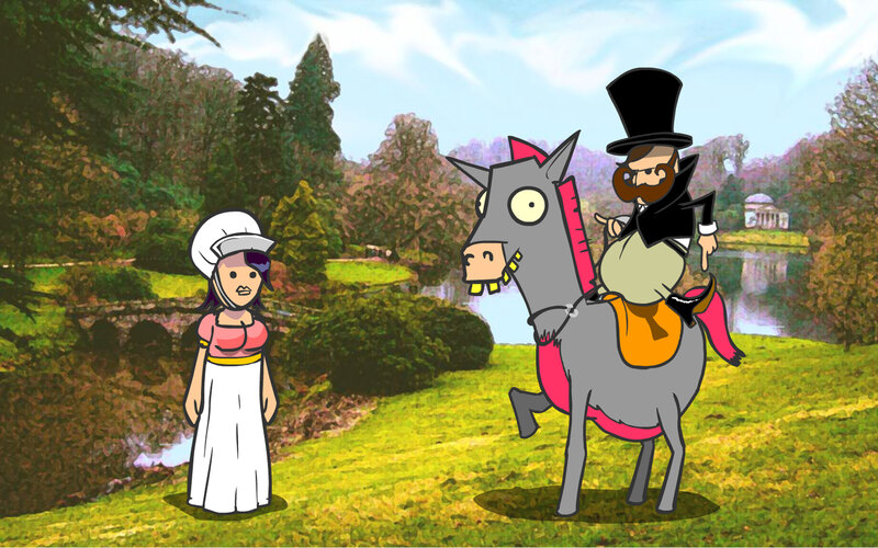 Cartoon couple in park