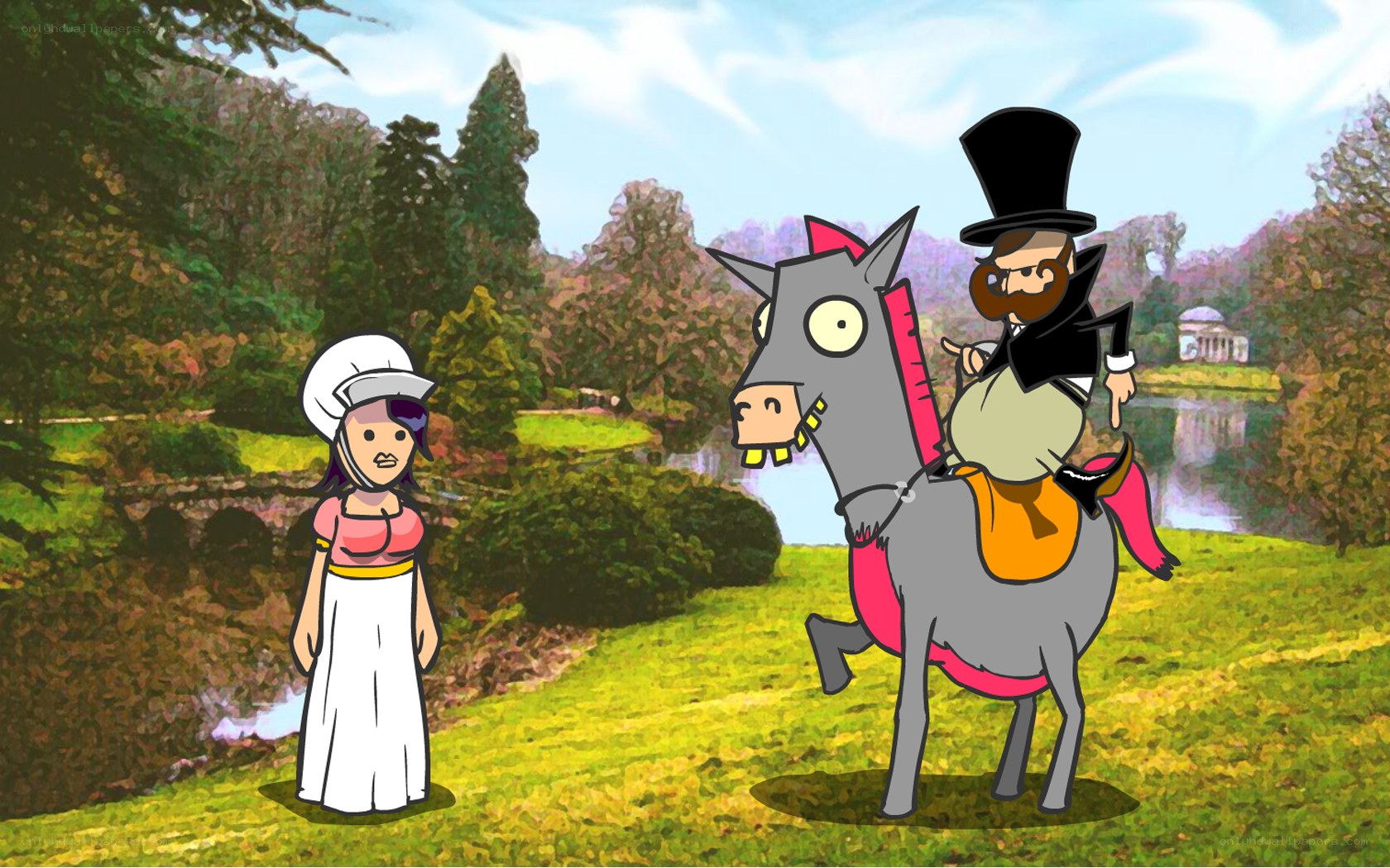 Cartoon couple in park