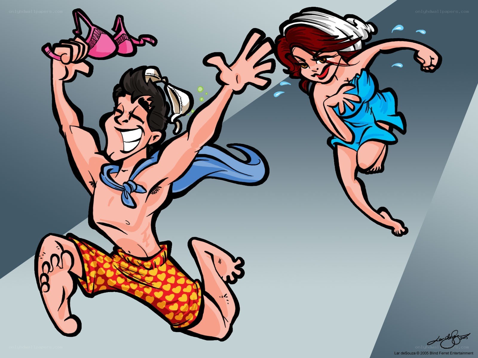Cartoon couple in swimwear