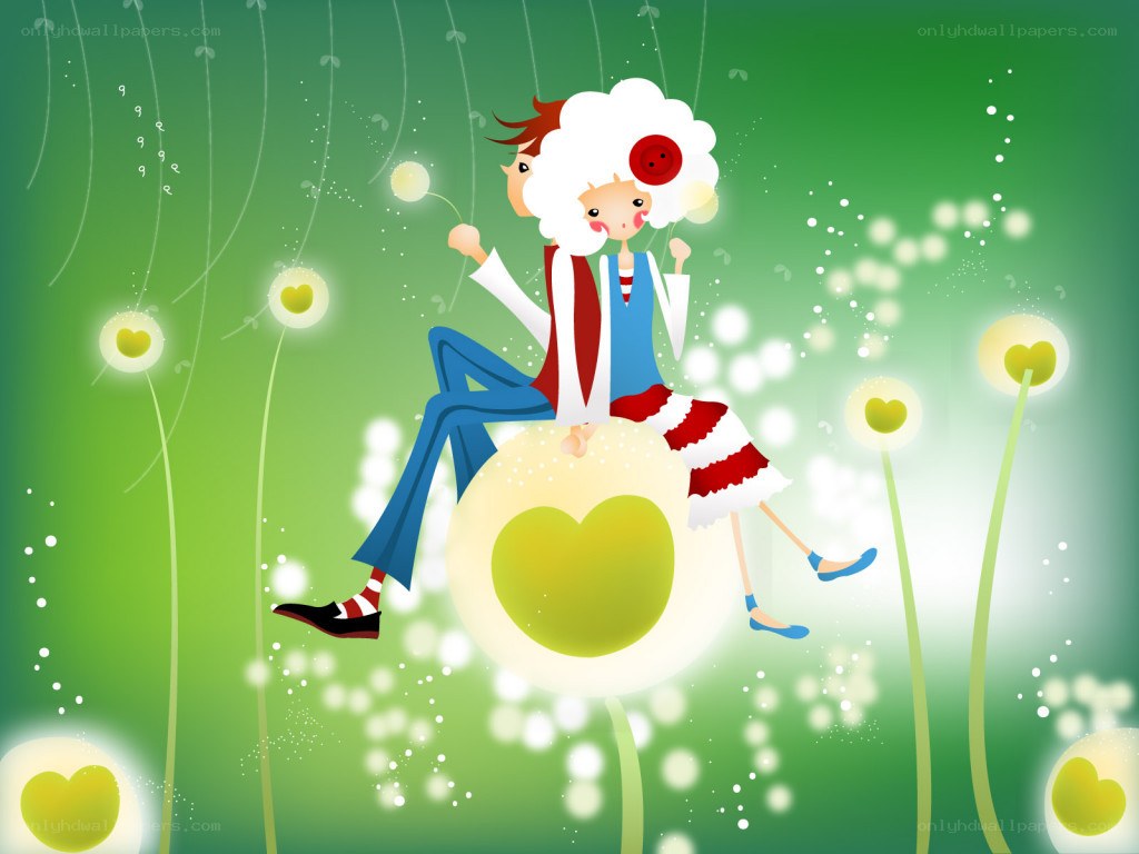 cartoon couple on heart flower