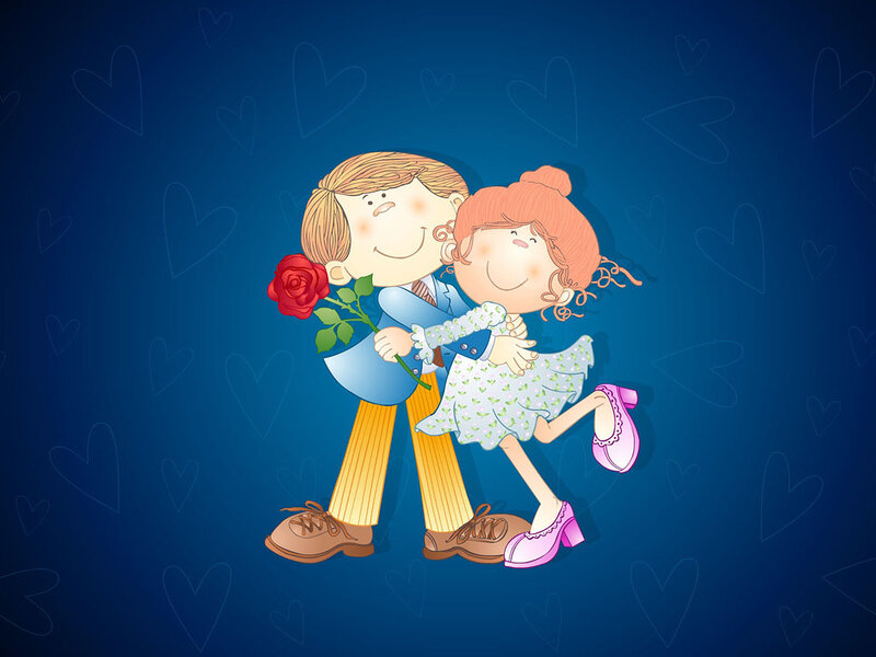 cartoon couple with rose