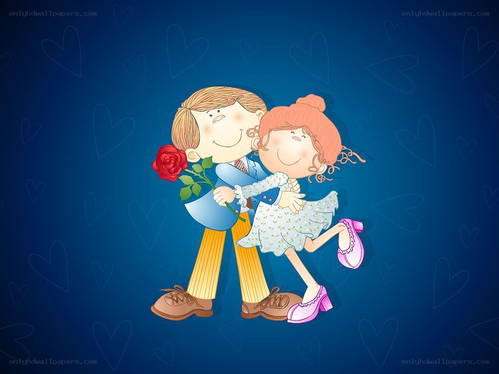 cartoon couple with rose
