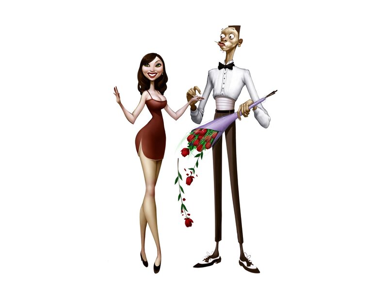 Cartoon Couple with Roses