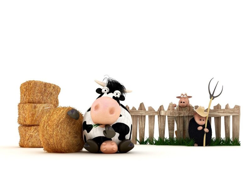 Cartoon Cow and Farmer