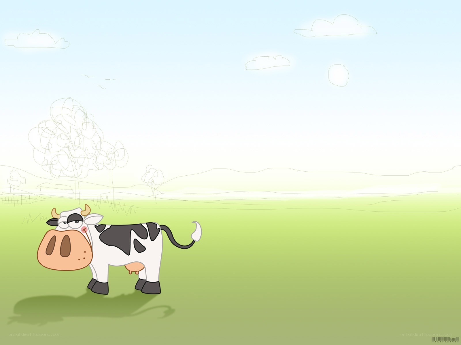 cartoon cow in a field