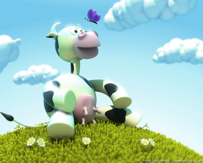Cartoon Cow on Hill