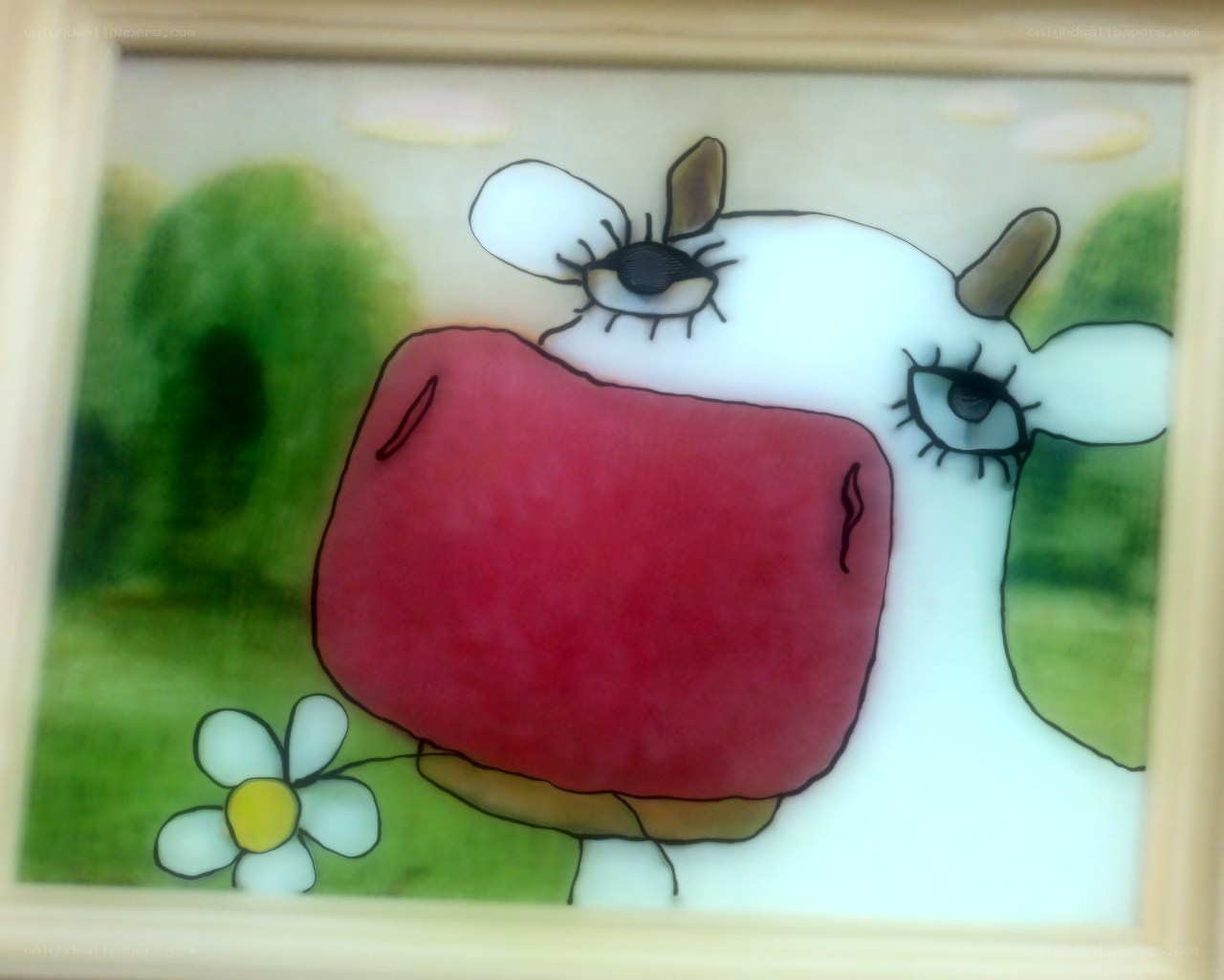 Cartoon cow with red nose