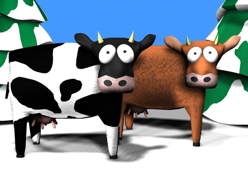 cartoon cows in winter