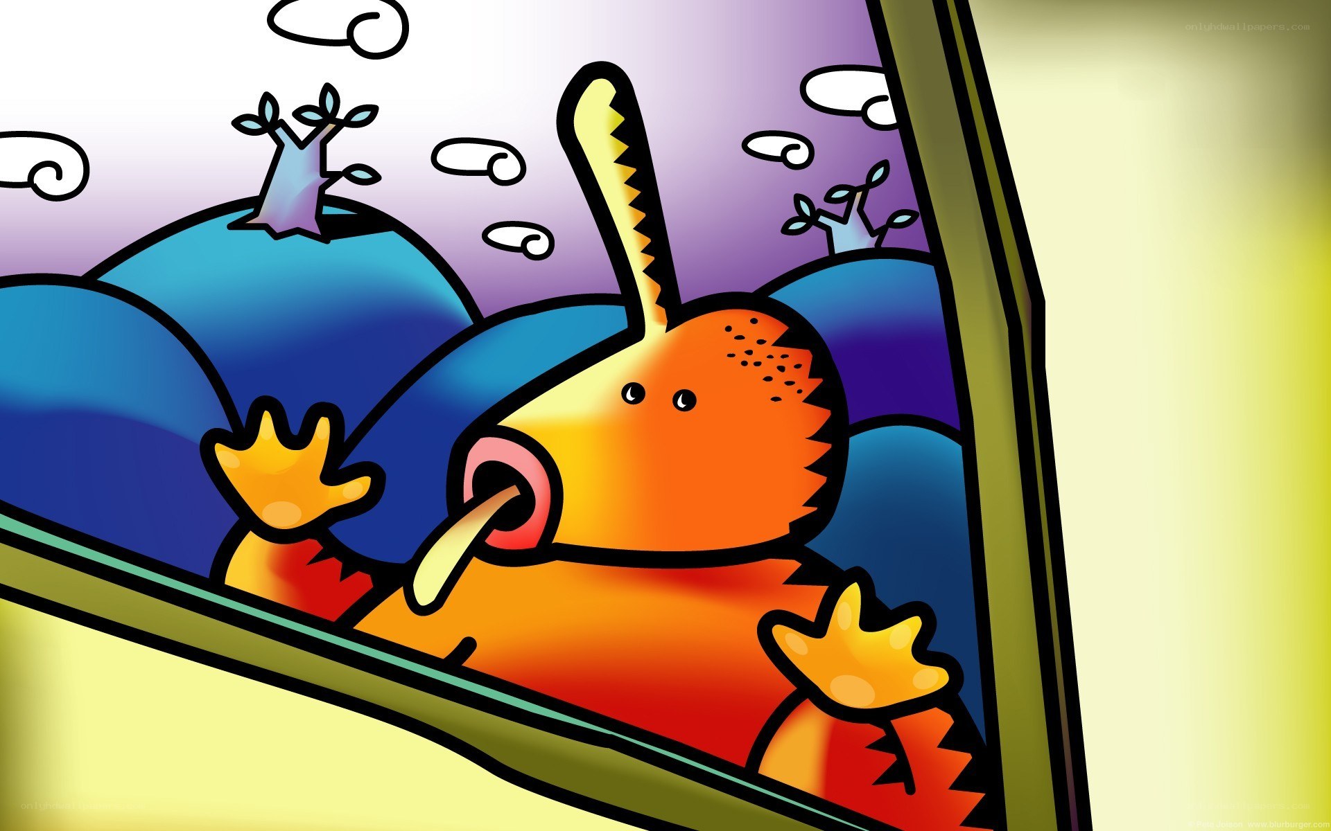 cartoon creature in a vehicle