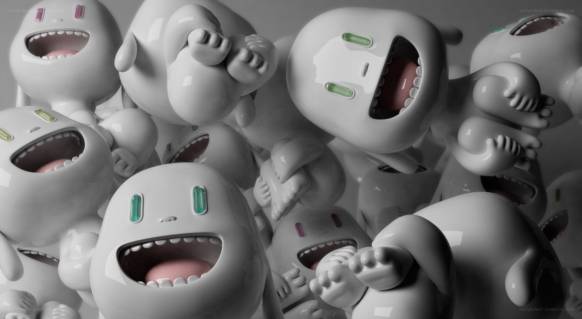 cartoon creatures in crowd