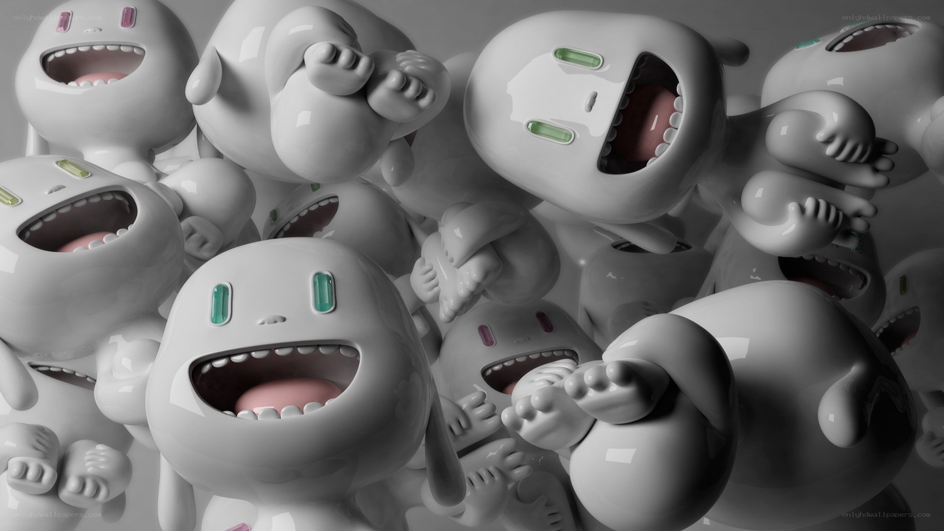 cartoon creatures in crowd