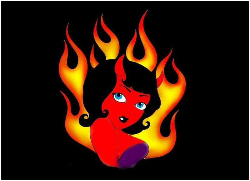 cartoon devil girl with flames