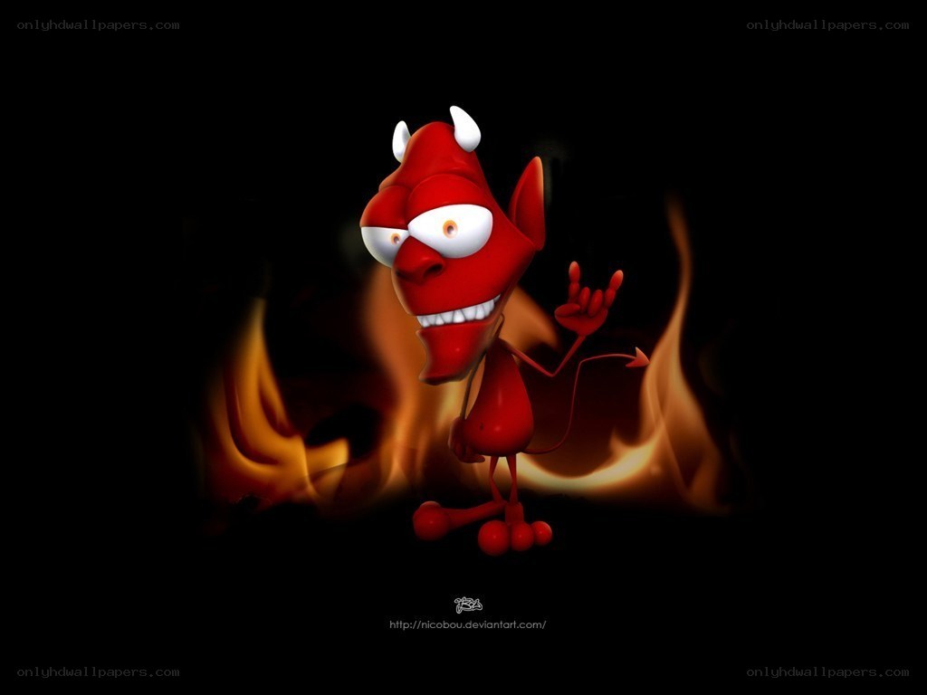 Cartoon devil with flames