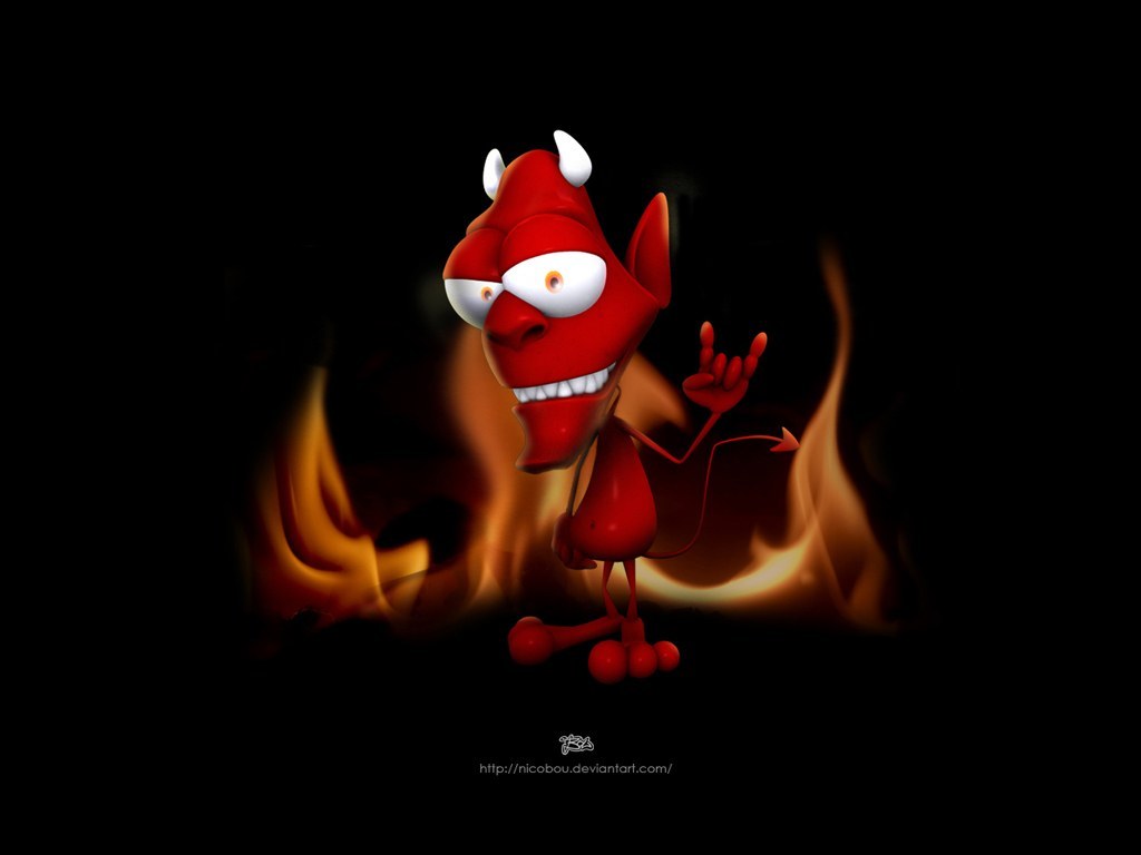 cartoon devil with flames