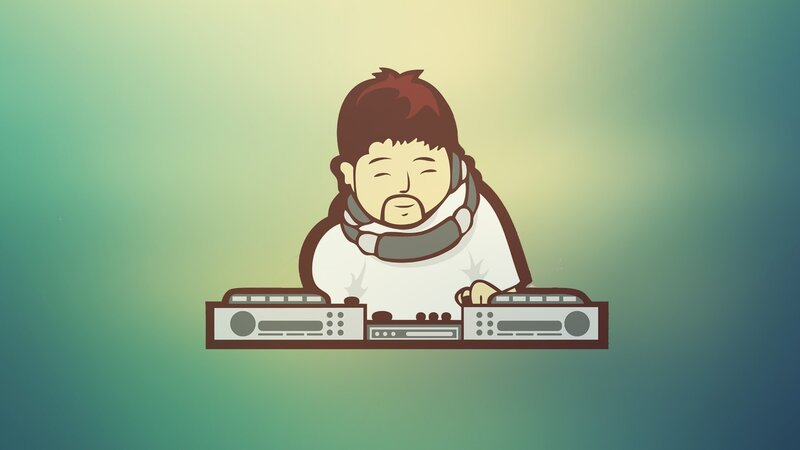 Cartoon DJ at Turntables — Green