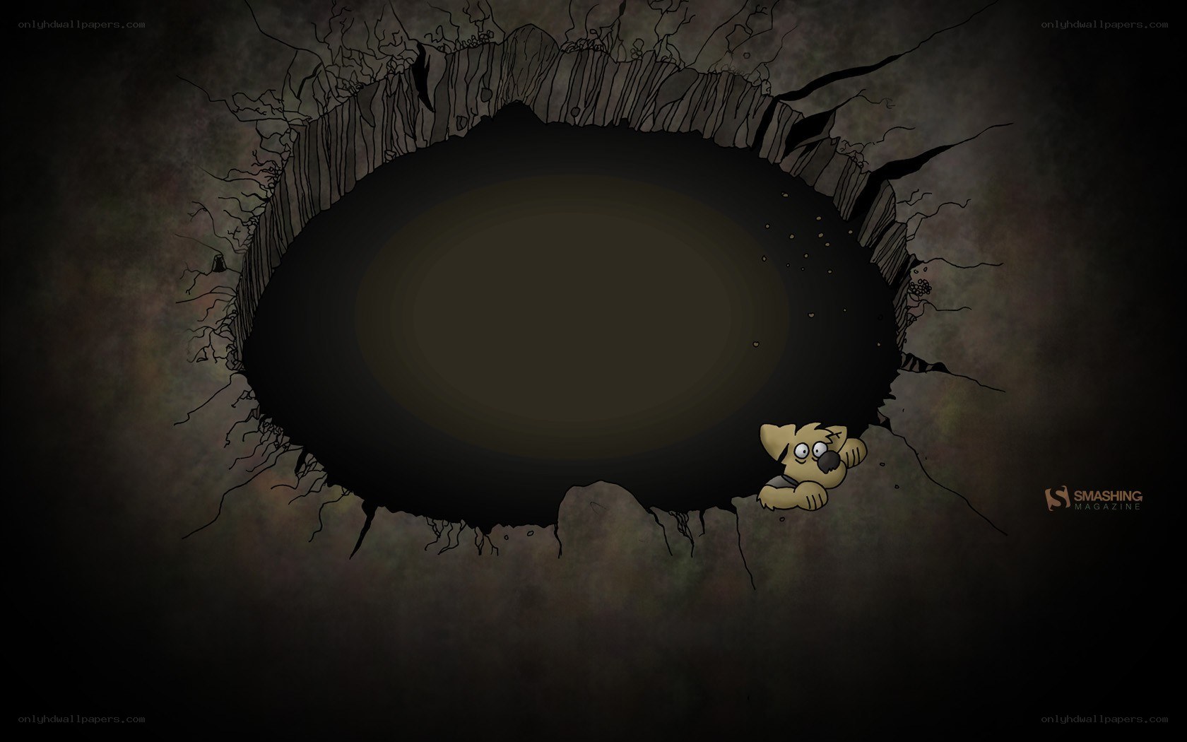 cartoon dog in a hole