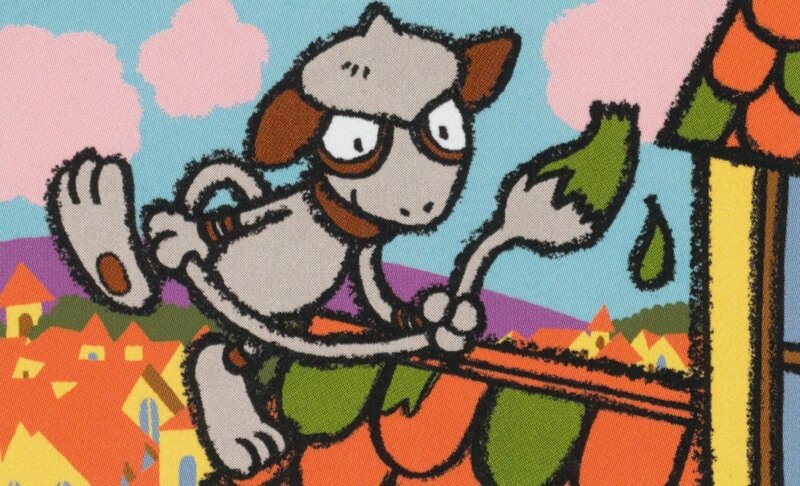 cartoon dog on a roof