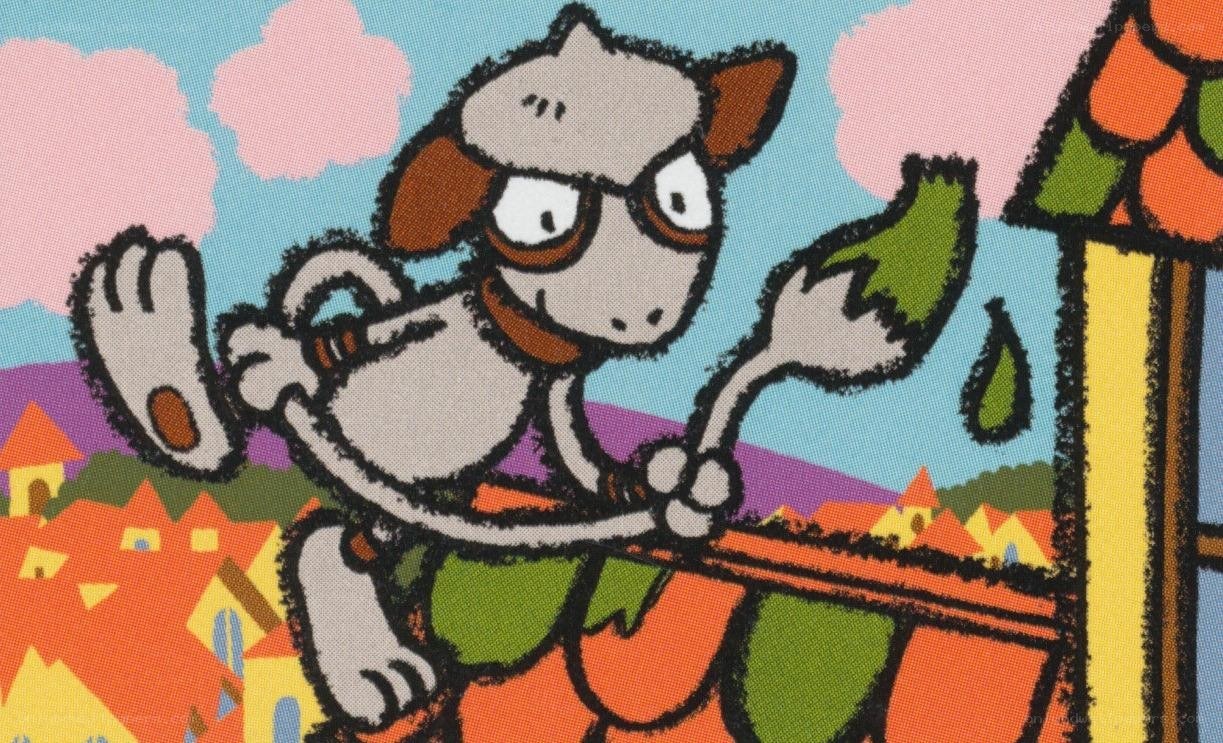 cartoon dog on a roof