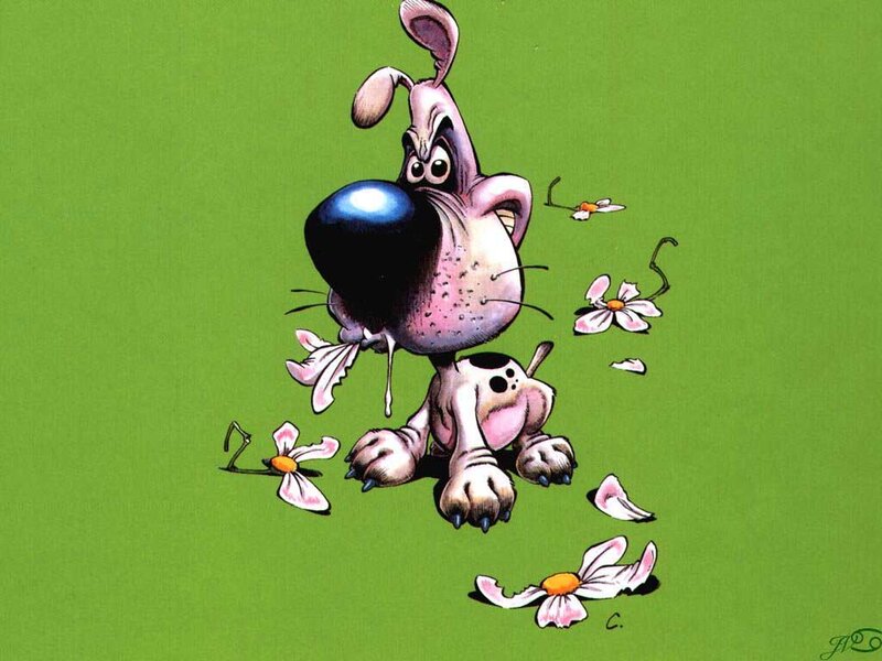 Cartoon Dog with Flowers