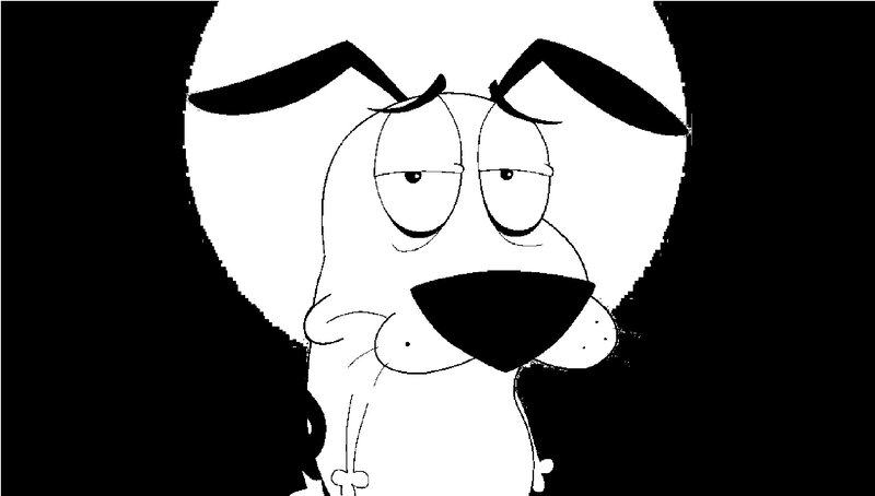 cartoon dog with tired expression
